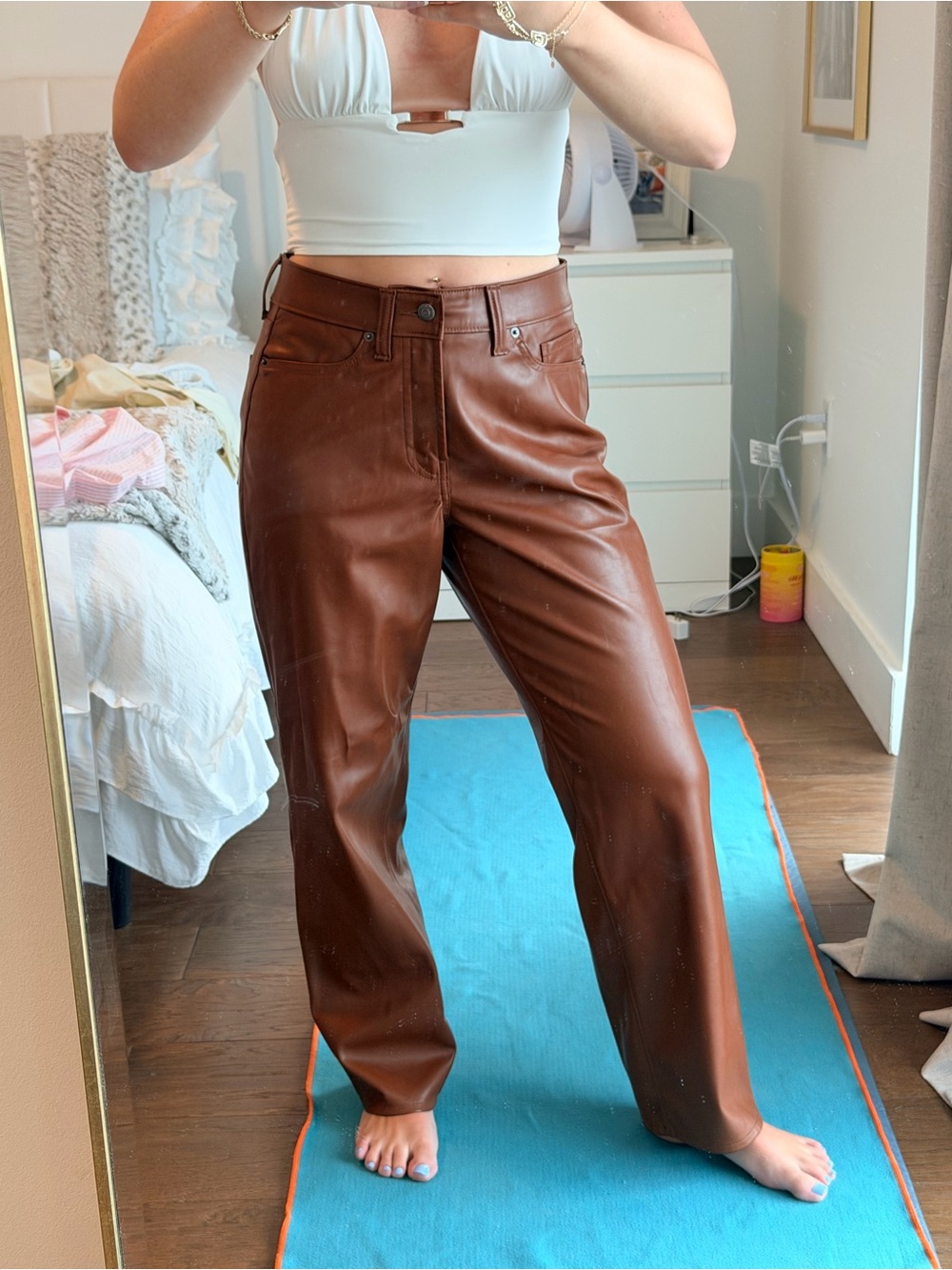 Old Navy Brown Faux Leather Straight-Leg Pants